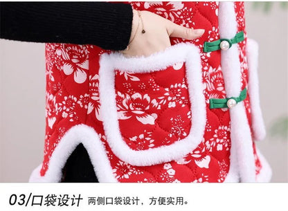 Middle-aged Mother Add Velvet Warm Vest Coat Autumn Winter New Printed Fleece Sleeveless Jacket Grandma Thicken Warm Waistcoat