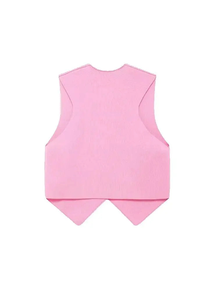 Women's Front Button Crop Knit Vest Sweater, V Neck, Sleeveless, Female Waistcoat, Chic Tops, Fashion