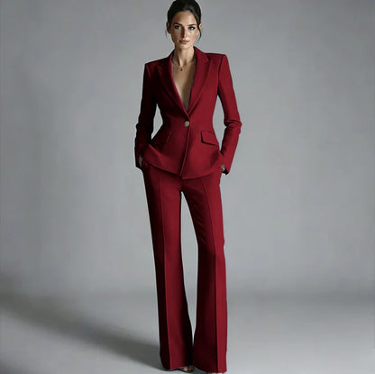 Elegant Women's One-Button Jacket+Pants Suit Set Classic Pink Peaked Lapel 2 Piece Formal Business Wedding Guest Outfit