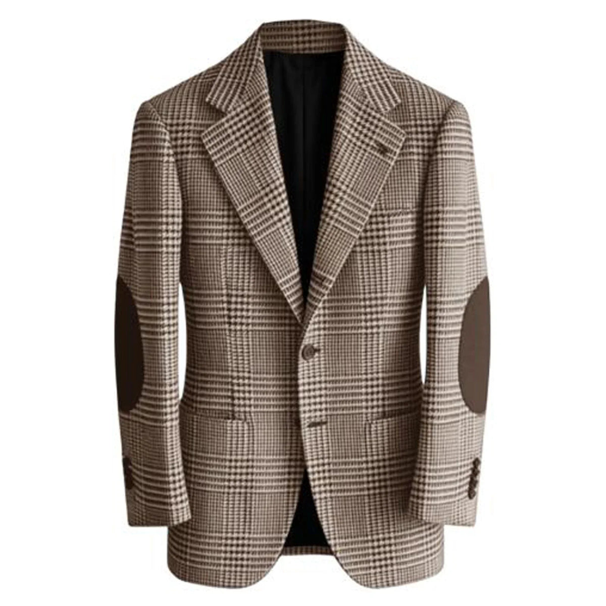 Retro British Plaid Men's Blazer with Elbow Patches Slim Fit Business Casual Tweed Suit Jacket for Office Daily Wear Sport Coats