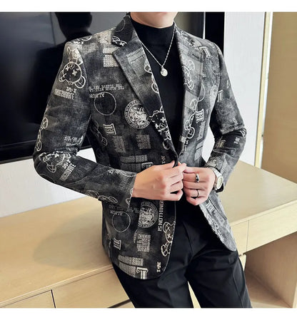 2024 Autumn Winter Jacquard Denim Suit Jacket for Men Fashion Business Casual Blazers Streetwear Social Men Clothing