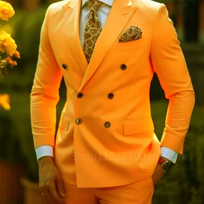 Elegant Pink Men Suits Blazer Pant 2026 Business Double Breasted Blazer Pant Professional Workwear