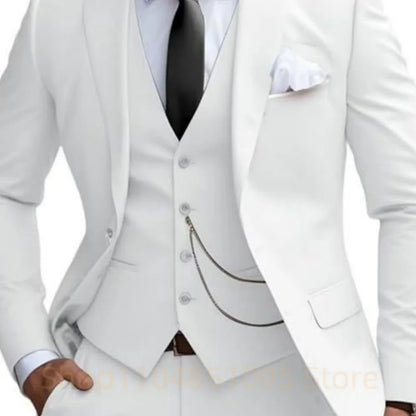 Elegant Mint Green 3 Piece Men's Suit Groom Tuxedos Business Suits Slim Fit Notch Lapel Blazer Vest Pants for Wedding Party Prom
