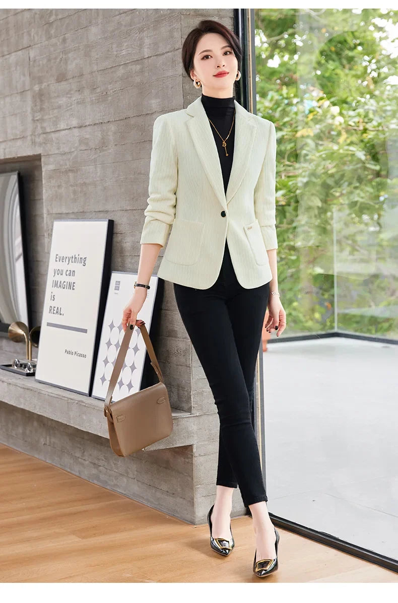 Autumn and Winter Blazer Women's Corduroy New Long Sleeve Professional Blazer Women's Coat Office Female Blazers Jacket Coat