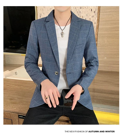 Men's  Slim Fit Business Suit Jacket Casual High-End Polyester Korean Style Top for Handsome Fashionable Look