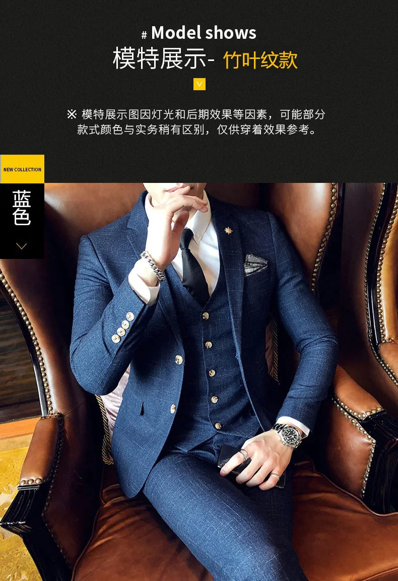 Men's 3-Piece Formal Suit Slim Fit Blazer Vest Pants for Wedding Business Smart Casual
