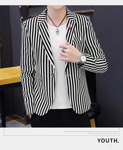 Men's Slim Fit Striped Casual Suit Jacket Korean Fashion Four Seasons New Boutique Handsome Small Suit
