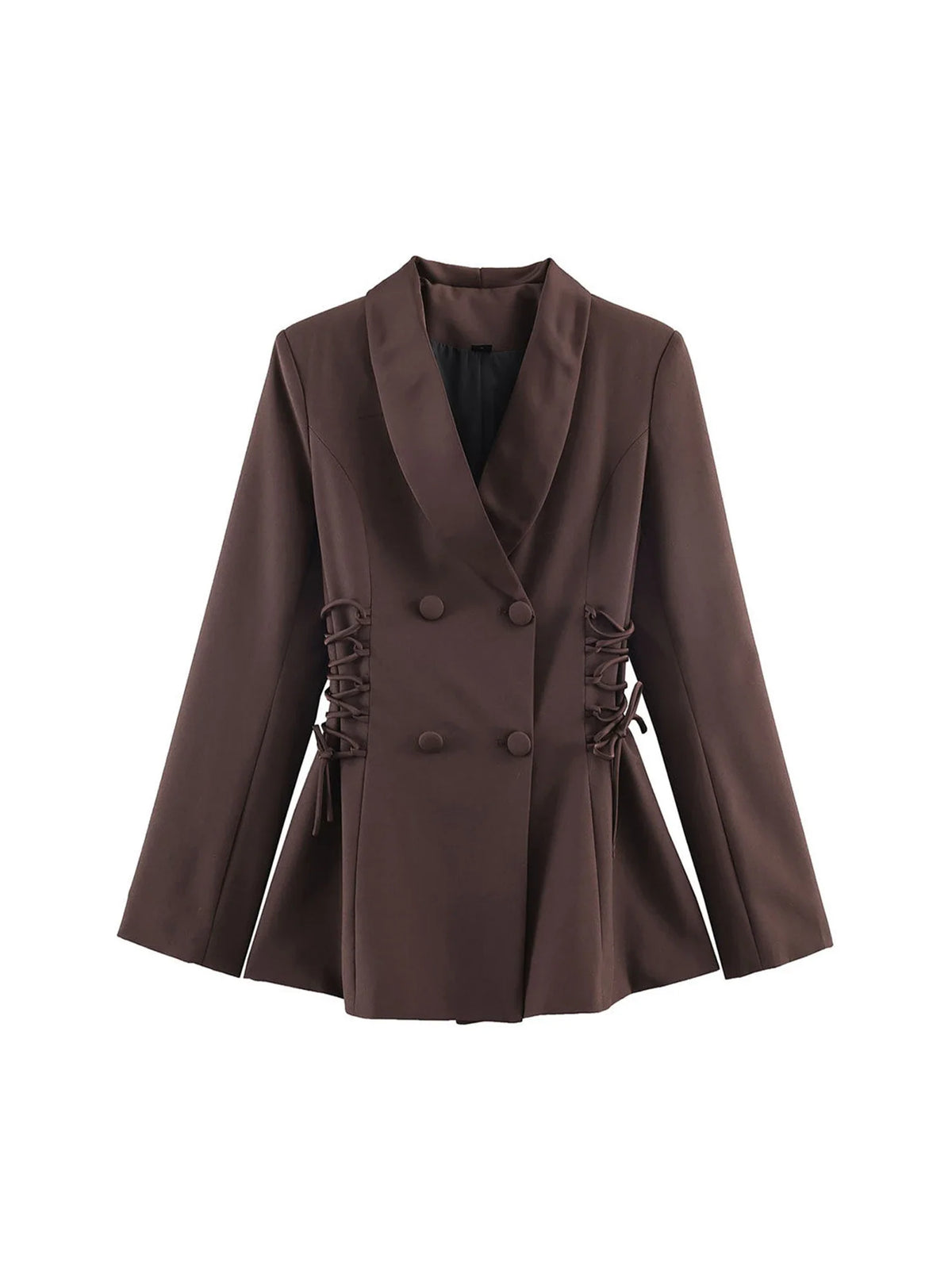 Women Brown Blazer Jacket Y2k 2000s Vintage Bandage Suit Coat Long Sleeve Double Breasted Oversize Outerwear Spring Autumn 2026