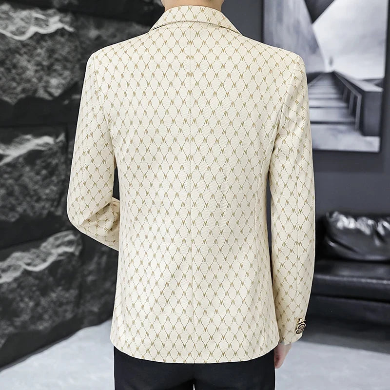 Korean Letter Print Men Blazers Brand 2024 Spring Casual Business Suit Jackets Slim Fit Street Wear Social Jacket Men Clothing