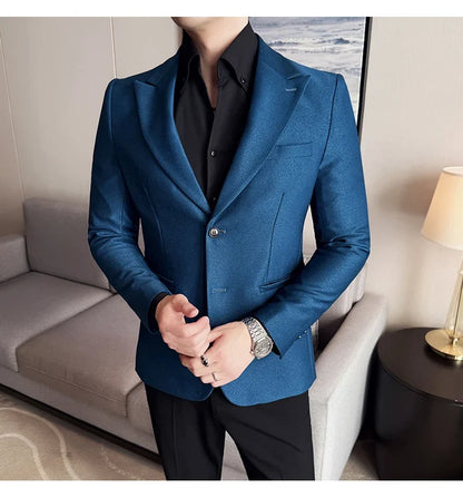 High-end Shiny Business Casual Suit Jacket Men British Style Slim Fit Office Work Men Blazers Wedding Groom Dress Coats 2025
