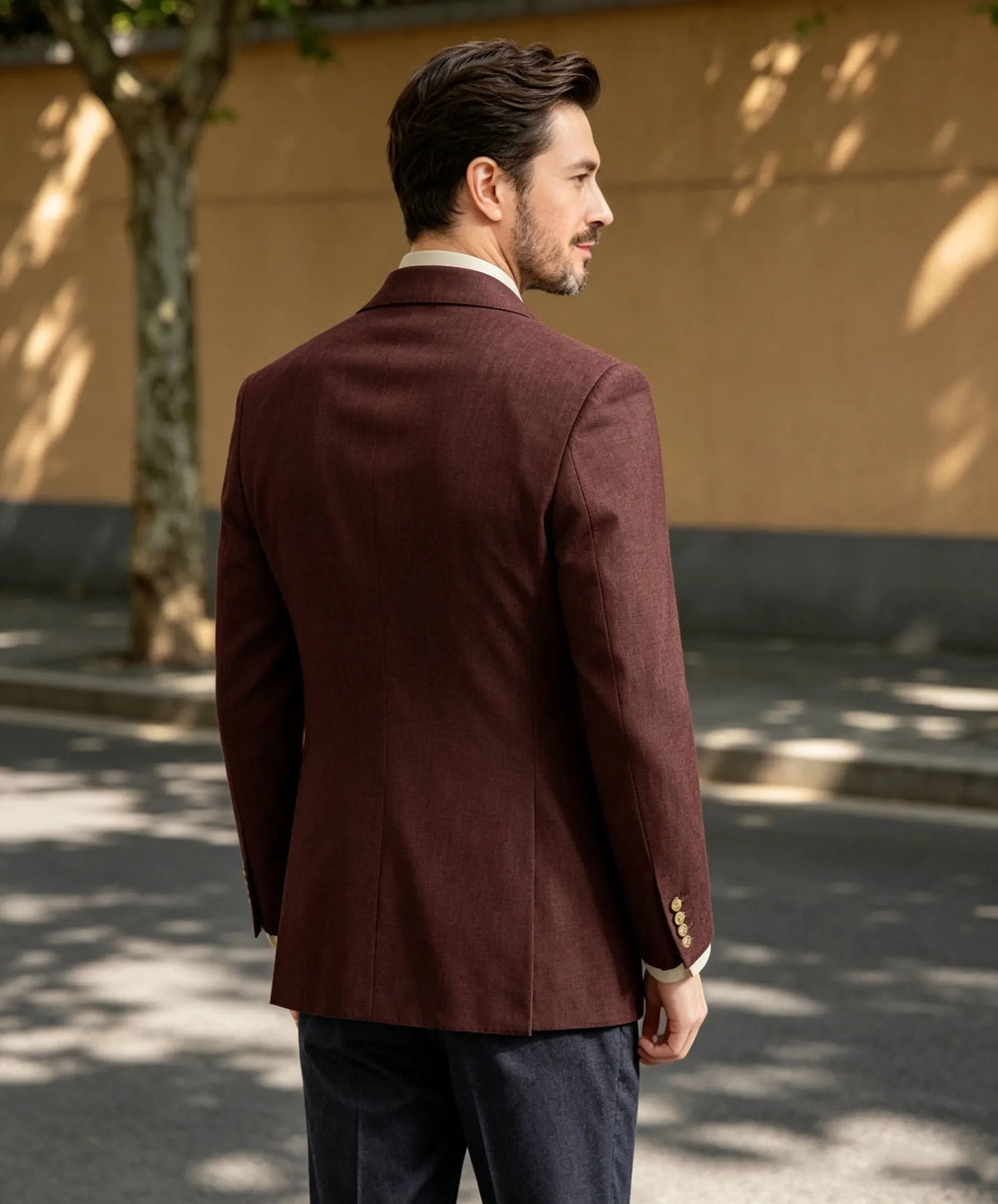 Burgundy Linen Blend Double Breasted Men's Blazer Peak Lapel Slim Fit Tailored Formal Men Suit Jacket For Wedding Groom Business
