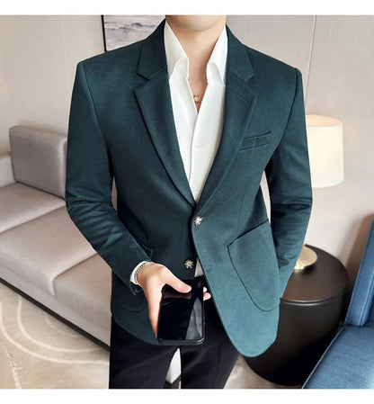 Autumn Winter New Woolen Slim Fit Suit Coat Men Fashion Casual Business Social Party Dress Men's Suit Jackets Tailcoats 4XL-M