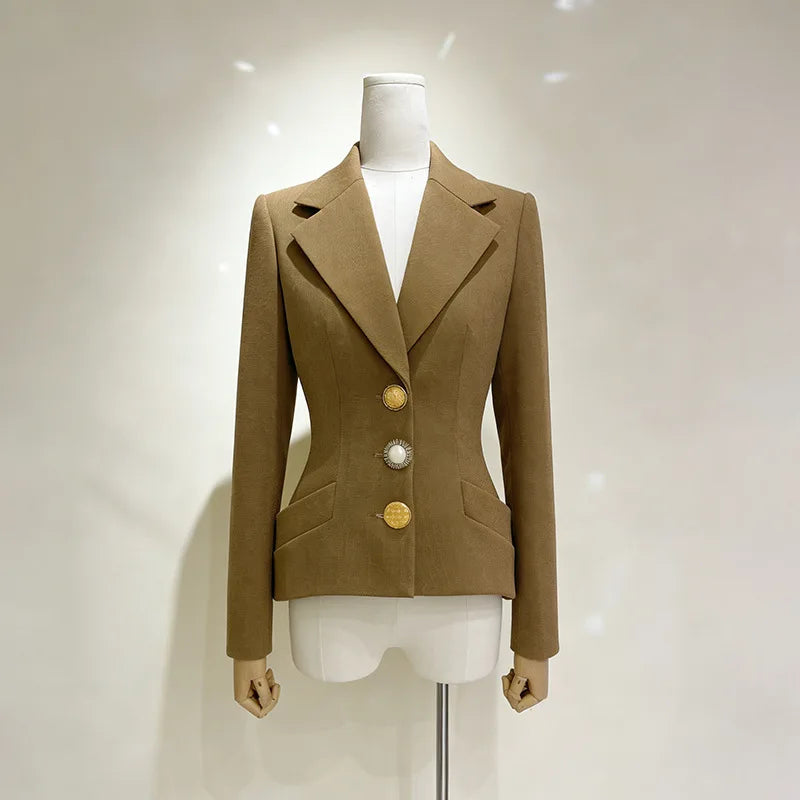 Women Blazer Notched Collar Single Breasted Elegant Fashion Waist Cinching Slim Fit High-End Jacket New Spring 2026 HK19392