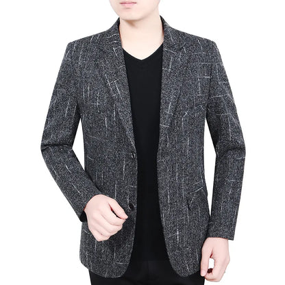 KIDWHXR Men Blazer Retro Striped Turn Down Collar Single-breasted Male Outerwear Long Sleeve Breathable Casual Man Suit Coat