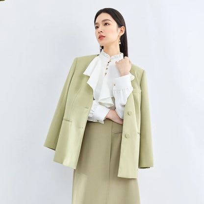 Women Blazer Khaki Green Suit Jacket 2026 Spring V Neck Office Lady Long Sleeve Outerwear Woman Clothes 141X52951