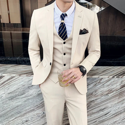 Men's 3-Piece Formal Suit Slim Fit Blazer Vest Pants for Wedding Business Smart Casual
