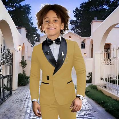 Navy Blue Boy Suits Wedding Kids Tuxedos 2 Pieces Formal Blazer Shawl Lapel Double Breasted Prom Suits (Jacket+Pants)