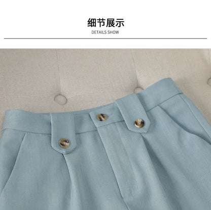 Spring Autumn Solid Women Suits Office Sets 2024 New Fashion Double Breasted Short Blazers Casual High Waist Pencil Pants Suits