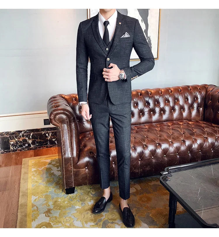 Men's 3-Piece Striped Formal Suit – Blazer, Vest & Trousers | Italian Style Business Gentleman