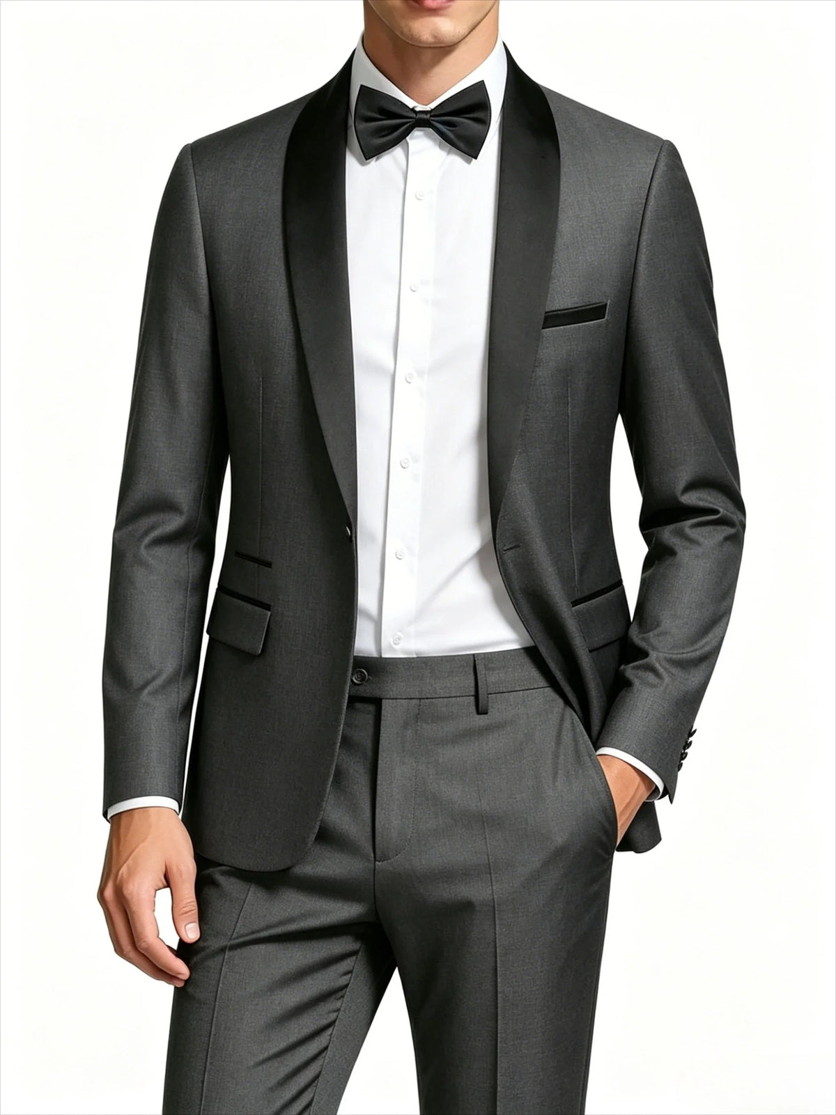 Men's 2-Piece Slim Fit Tuxedo Suit – Black Satin Shawl Lapel for Wedding, Prom & Formal Events