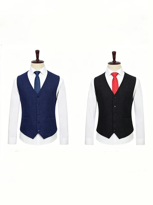 Men's Plus Size Suit Vest Striped Single-Breasted Waistcoat for Wedding & Business Smart Casual