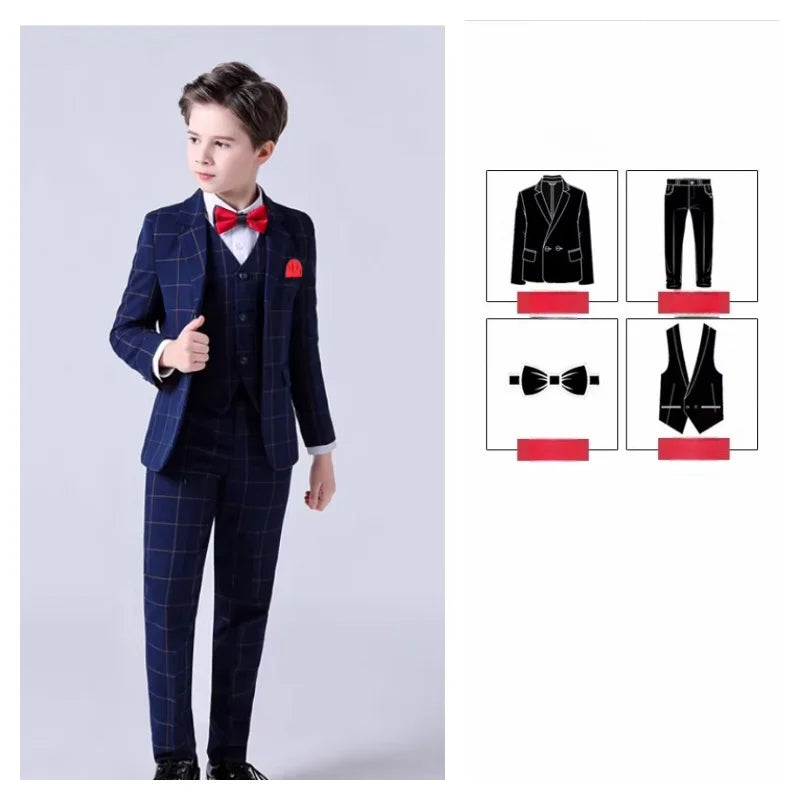 School Kids Piano Host Performance Suit Set Flower Boys Wedding Dress Spring Children's Birthday Party Photography Costume