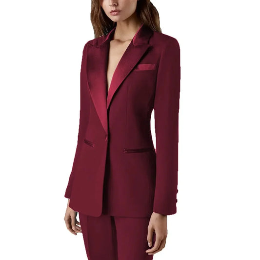 Pants Sets 2 Piece Fashion Satin Peak Lapel Single Button Solid Color Outfits Chic Casual Slim Daily Office Women's Suit