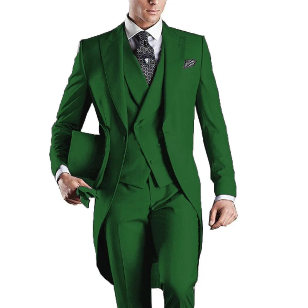 Men's Monochromatic Tuxedo Set Business Smoking Wedding Dress Blazer Jacket Vest Pants 3-Piece Suit for Formal Occasions