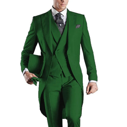 Men's Monochromatic Tuxedo Set Business Smoking Wedding Dress Blazer Jacket Vest Pants 3-Piece Suit for Formal Occasions
