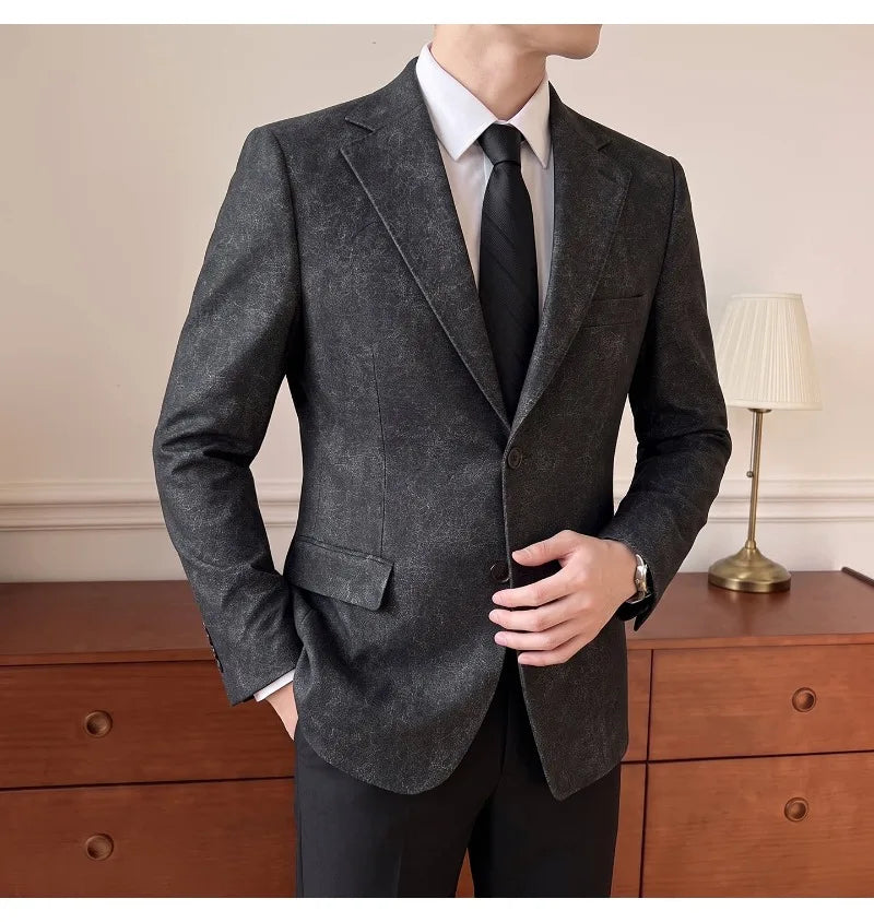 2026 Luxury Leather Suit Jacket Men's Business Casual Leather Men Blazers Social Wedding Groom Banquet Formal Coat Streetwear