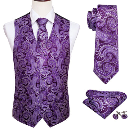 Men's Plaid & Paisley Vest with Pocket Square — Slim Fit Wedding Waistcoat for Men