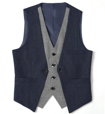 Men's Herringbone Vest – V-Neck Single Breasted Waistcoat for Weddings & Formal Events