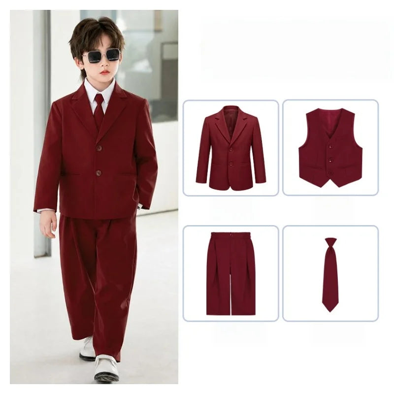 2026 New Flower Boys Wedding Dress Kids Birthday Party Outfit Children's Piano Host Speech Performance Costume