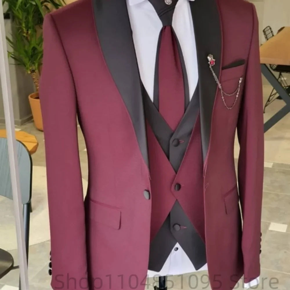 Costume 3 pièces homme coupe ajustée de luxe pour mariage, smoking, blazer, gilet et pantalon, ensembles de costumes d'affaires formels