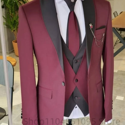 Costume 3 pièces homme coupe ajustée de luxe pour mariage, smoking, blazer, gilet et pantalon, ensembles de costumes d'affaires formels