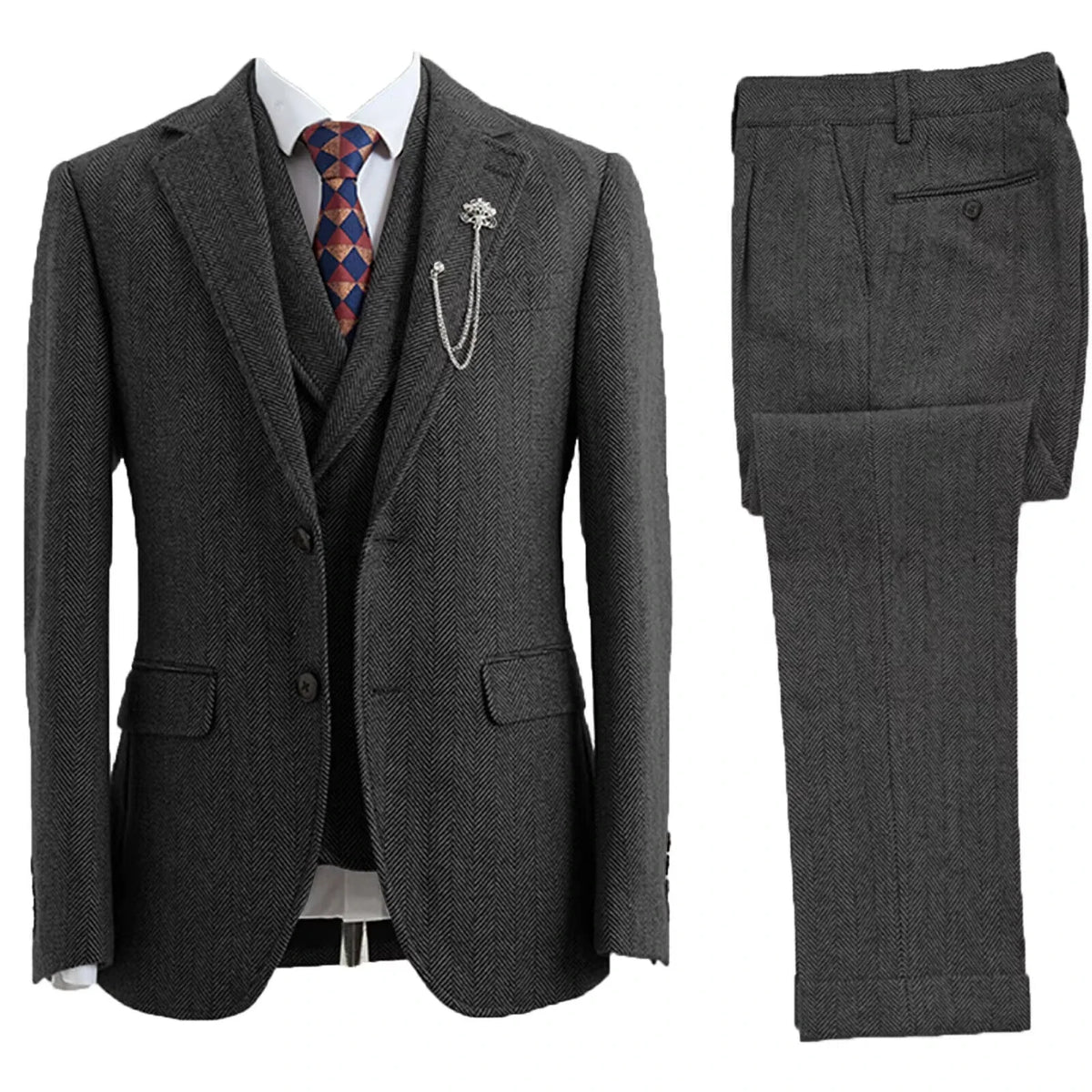 Elegant Herringbone Men Suits for Casual Business Party 3 Pieces Wedding Fashion Tuxedo Custom Made Suit Set Jacket Pant Vest