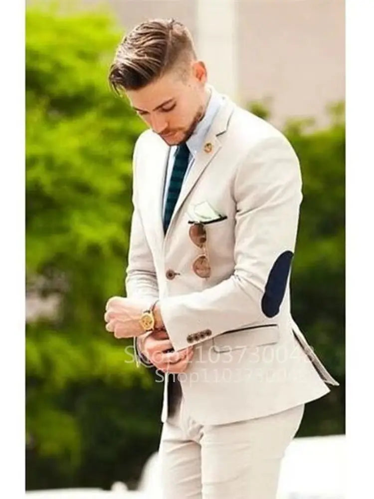 Costume de mariage homme slim fit 2 pièces kaki revers cranté blazer à simple boutonnage avec pantalon smoking formel de marié tenue homme