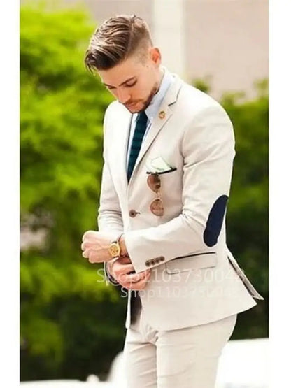 Costume de mariage homme slim fit 2 pièces kaki revers cranté blazer à simple boutonnage avec pantalon smoking formel de marié tenue homme