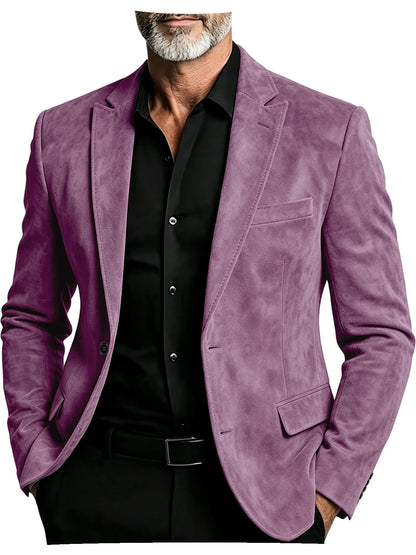 Luxury Men's Suede Blazer Notched Lapel Casual Business Sport Coat Slim Fit Gentleman Formal Wedding Office Suit Jacket Autumn