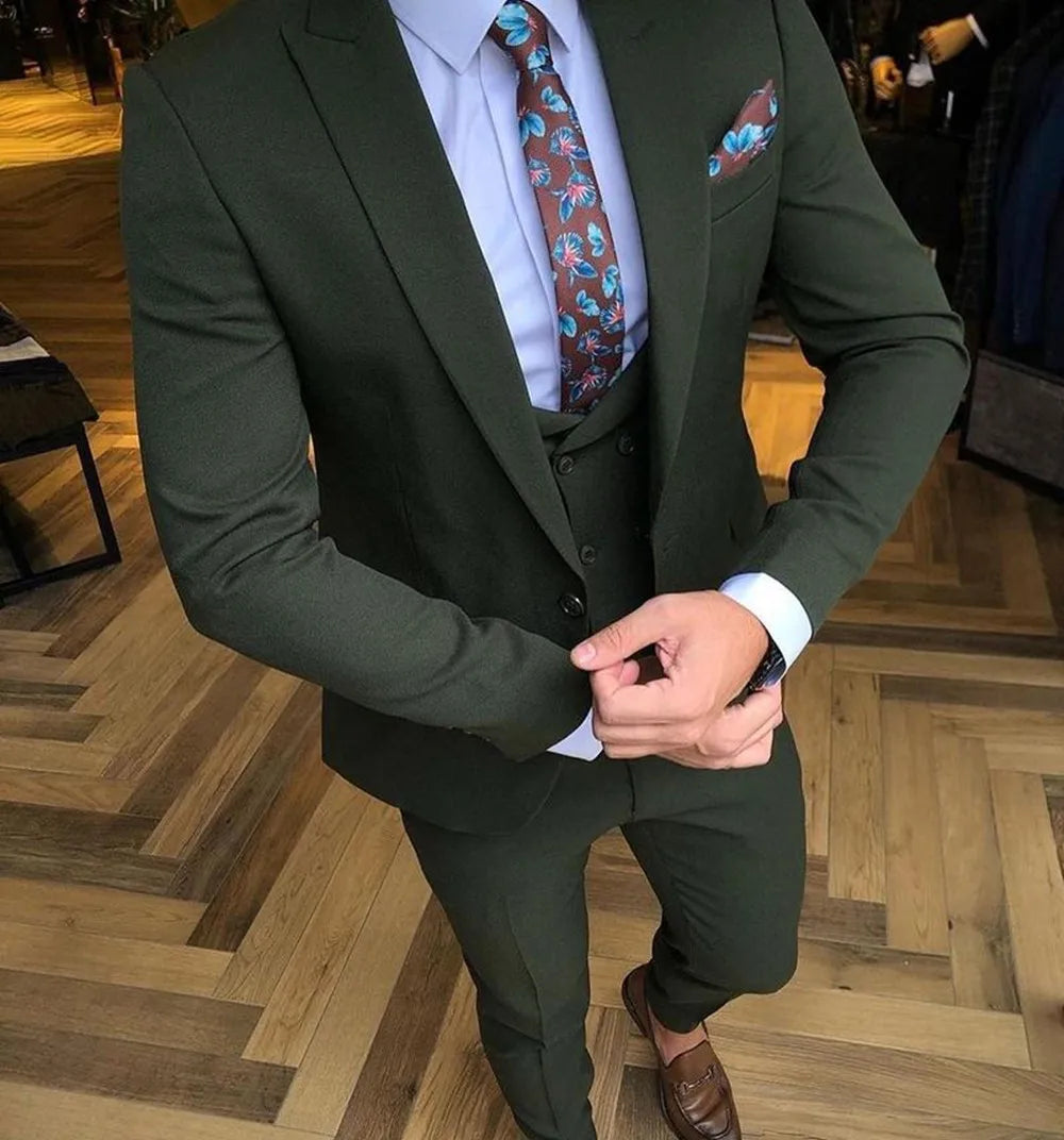 Men's 3 Piece Slim Fit Business Casual Tuxedo Suits Set Notched Lapel Blazer Vest Pants for Groom Party Costume Homme