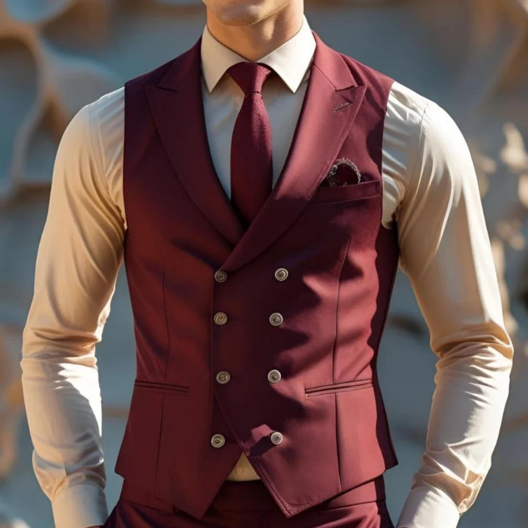 Men Vest Double Breasted with Lapel Formal Waistcoat for Wedding & Business