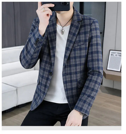 Men's Smart Casual Plaid Blazer – Single Breasted, Slim Fit, Spring Autumn