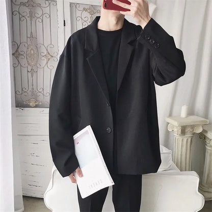Men Spring Autumn Casual Blazer Set INS Korean Style Trendy Hong Kong Vibe Handsome Suit Jacket Outerwear