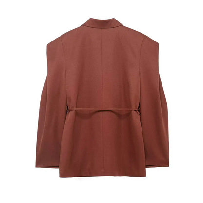 Spring Autumn New Women Blazer Notched Collar Single Button Flying Sleeve Solid Color High-End Elegant Fashion Coat HK18181