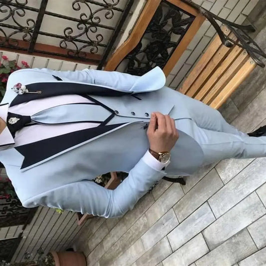 Blue 3 Piece Slim Fit Tuxedo Suit for Men Notch Lapel Custom Blazer Groom Wedding Prom Terno Suits Latest Design