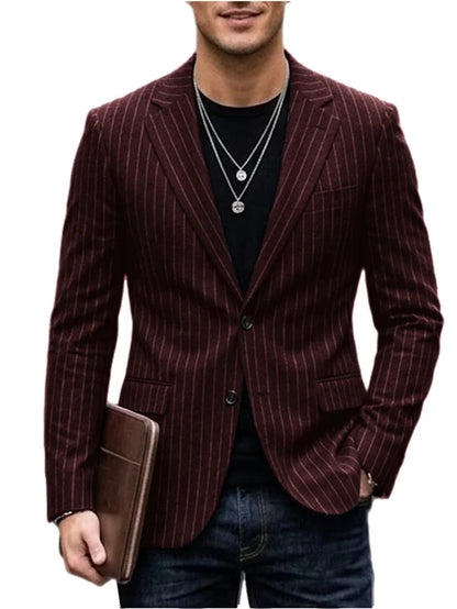 Men's Striped Blazer Casual Slim Fit Suit Jacket 2026 New Business Casual Single Breasted Blazer for Men Office Wedding Party Co