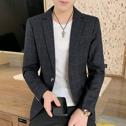 Men's  Slim Fit Business Suit Jacket Casual High-End Polyester Korean Style Top for Handsome Fashionable Look