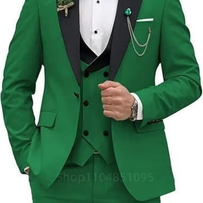 3 Pieces Wedding Men's Suits Formal Groom Tuxedo Slim Fit Business Casual Double Breasted Blazer Vest Pants Set for Party