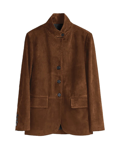Men's Casual Blazer Maillard style Jacket Long Sleeve Solid Color Single Breasted Button Fashion Sport Coats Autumn Winter