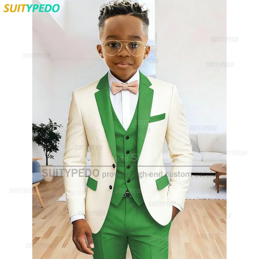 Fashion Boy Slim Fit Suit Sets Piano Performance Tailor-made Formal Blazer Vest Pants 3 Pieces Homecoming Elegant Tuxedos